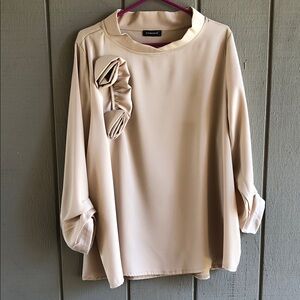 chic Floral-Rosette Long-Sleeve Blouse in Beige - Women